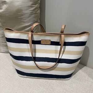 Kate Spade Navy, White, Tan Tote Bag